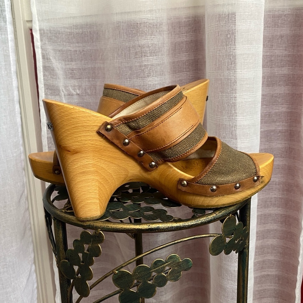 CNC Costume National Wood & Leather Platform Clog Sandal Size 41 Vintage - Picture 2 of 15